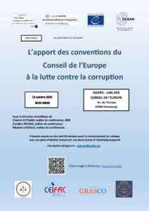 COLLOQUE OCEAN « L’apport des conventions du Conseil de l’Europe à la lutte contre la corruption » Le 13 Octobre 2023
